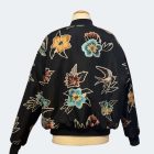 Oversized Fliegerjacke aus schwarzem Stoff mit Blumen und Schwalben von Elternhaus